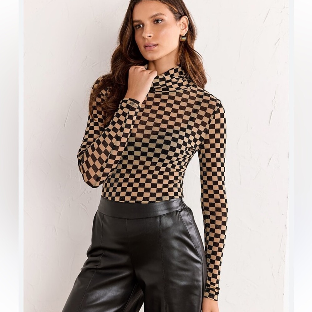 Fate Sheer Checkered Turtleneck Small